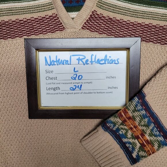 Natural‎ Reflections Knit Hooded Sweater Hoodie Tan Brown Tribal Womens Large - Picture 6 of 7